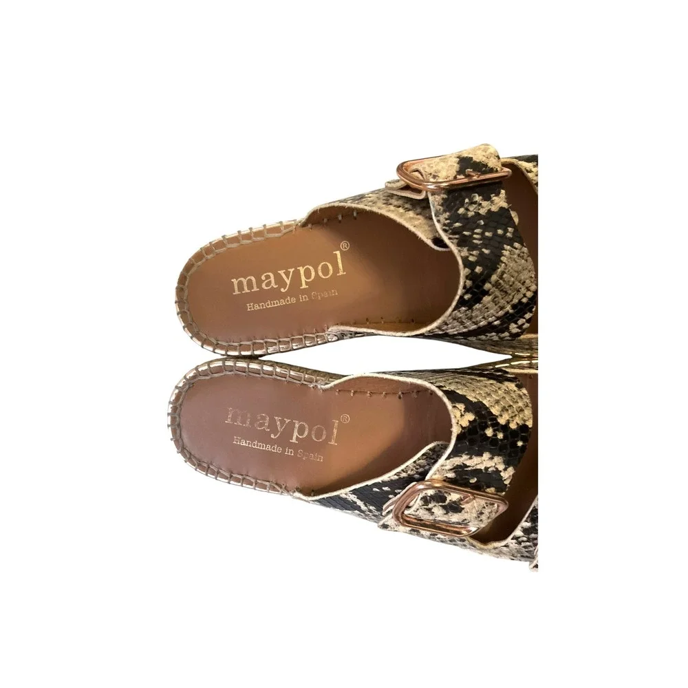 Maypol Snakeskin Print Espadrille Slide Sandals Buckle Straps Spain Size 37